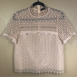 Zara high neck lace short sleeve top.